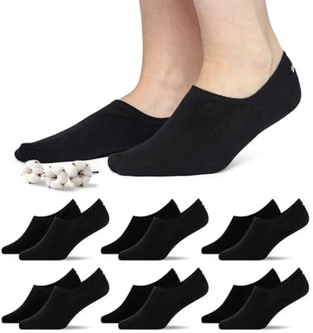 Snocks Füßlinge Damen & Herren aus Bio-Baumwolle, 6 Paar, unsichtbar | Ballerina Socken mit Silikonpad an der Ferse, atmungsaktive Sneakersocken, Loafer & No Show Socken, Gr. 35-50