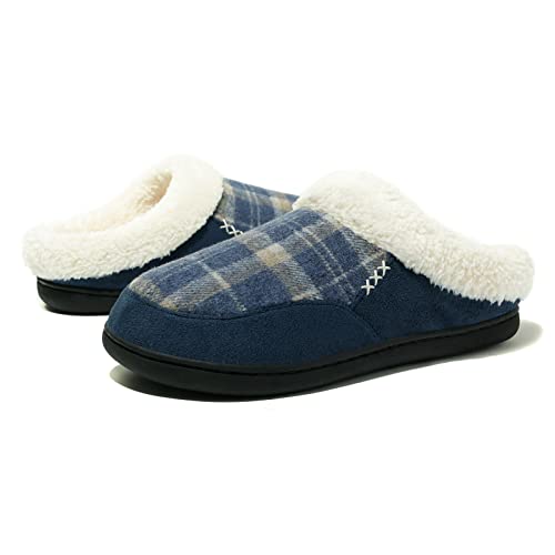 Image of NewDenBer Men's Warm Memory Foam Suede Plush Fleece Lined Slip on Indoor Outdoor Clog House Slippers