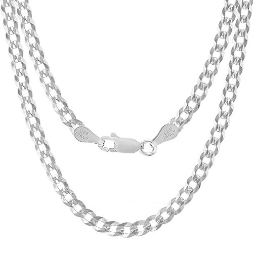 KISPER Mens Silver Chain Necklace - 925 Sterling Silver Necklace for Men, Solid Diamond-Cut Curb Cuban Link Chain, 5mm Italian Silver Chain with Lobster Clasp - Made in Italy, 20 inches