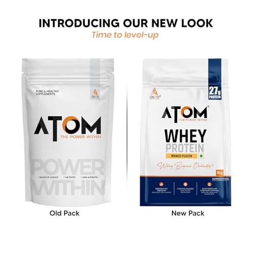 Image of AS-IT-IS ATOM Whey Protein 1kg | 27g protein | Isolate & Concentrate | Mango Fusion | USA Labdoor Certified | With Digestive Enzymes for better absorption