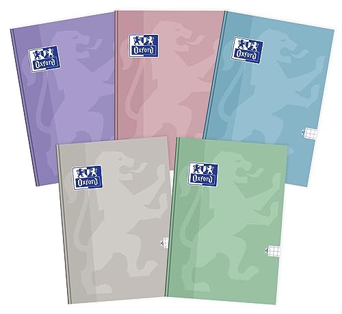 Oxford Touch Pastel Notizbuch Kladde A5 96 Blätter, kariert, 5 Stück-Packung, Farbenmix