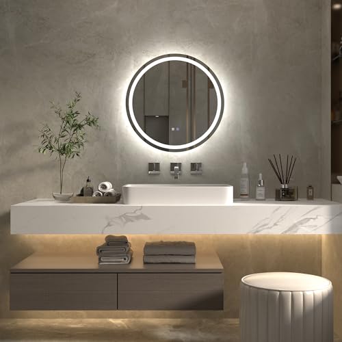 ExBrite 600 mm Round Bathroom Mirror with LED Light, Bathroom Light Mirror Wall Mounted Makeup Vanity Mirror with Anti-Fog, 3 Colors Dimmable, Memory Function, Horizontal/Vertical - Cosy Home Interiors ExBrite 600 mm Round Bathroom Mirror with LED Light, Bathroom Light Mirror Wall Mounted Makeup Vanity Mirror with Anti-Fog, 3 Colors Dimmable, Memory Function, Horizontal/Vertical - Image 6
