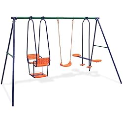 vidaXL Juego de Columpios para Jardín de 5 Piezas Asientos Juguete para Niños Parque Casero Infantil de Acero y Plástico Naranja