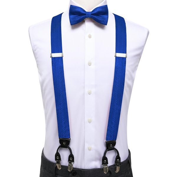 Image of Dubulle Suspender and Bow Tie for Men Paisley Solid Mens Suit Braces Pretied Bowtie and Handkerchief Cufflinks Formal Wedding