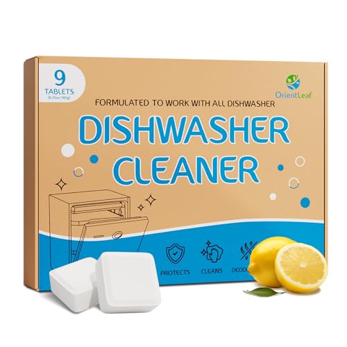 Image of ORIENTLEAF Dishwasher Cleaning Tablets, Lemon Scent 9 Month Supply, Dishwasher Cleaner and Deodorizer, Dish washer Descaler
