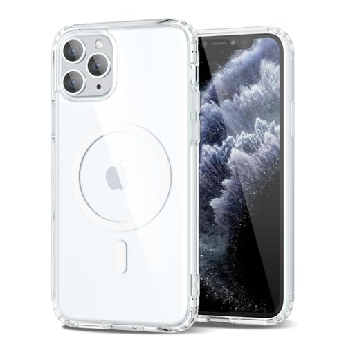 oakxco for iPhone 11 Pro Case Clear Magnetic Compatible with Magsafe, Thin Slim Transparent Non Yellowing, Hybrid Soft Silicone Bumper & Hard Plastic Protective Cover for Women, Clear