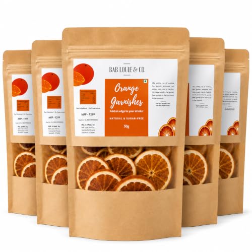 Image of Bablouie Dried Orange Slices for Cocktail Garnish Dehydrated Orange Wheels for Mocktail, Detox Water, Green Tea & Decoration, Natural Air-Dried Fruit (Pack of 5-50gm)
