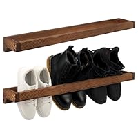 Wenqik 2 Pcs Wall Mounted Shoe Rack 30 Inch Rustic Wood Wall Hanging Shoe Rack Space Saving Footwear Holder Shoe Storage Organizer for Mudroom, Entryway, Closet (Burnt Wood)