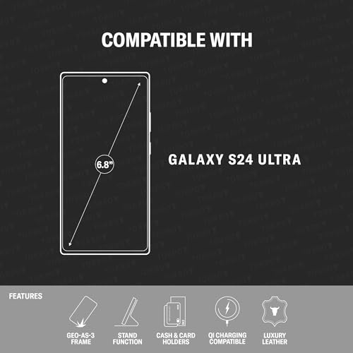 TORRO Skórzane Etui do Samsung Galaxy S24 Ultra 5G – Wysokiej Jakości Skórzane Etui-Portfel z Poziomym Stojakiem i Przegródkami na Karty (Czarny z Czerwonymi Detalami)