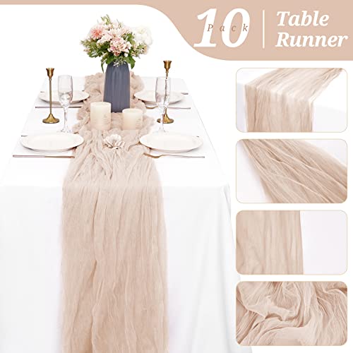 10 Pack 10Ft Beige Cheesecloth Table Runner Gauze Semi-Sheer 29''X120'' Table Runner Rustic Cheesecloth Table Cloth For Romantic Wedding Birthday Party Bridal Shower Dinner Boho Table Decor #TOP1
