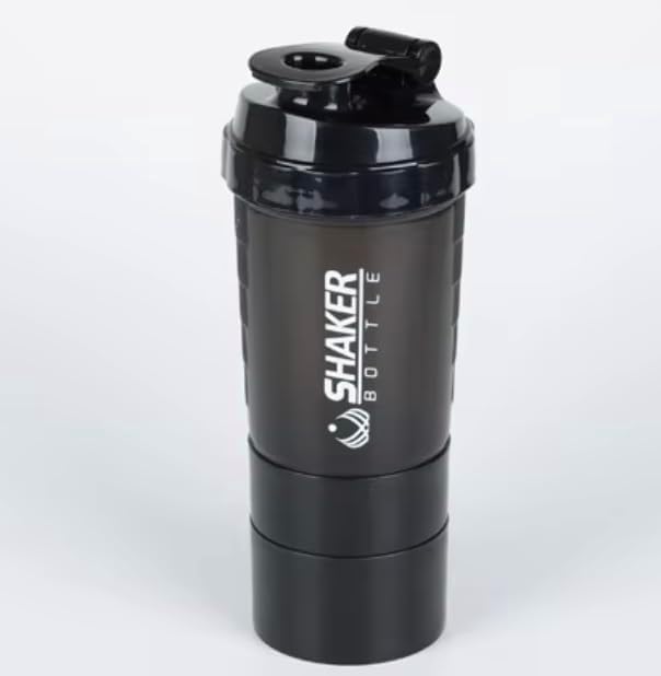 Shaker Bottle, 500ml Protein Mixer with Mixing Ball, BPA-Free Gym Water Bottle, Black with White/Red/Green Accents (Black)