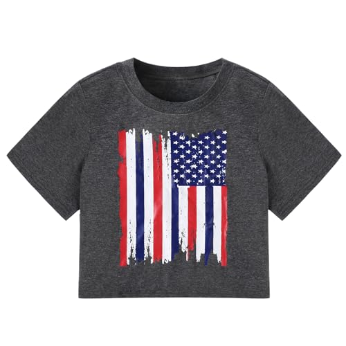 LEACOOLKEY Women's Patriotic Casual Tee Shirts American Flag Graphic Crop Tops — view 3
