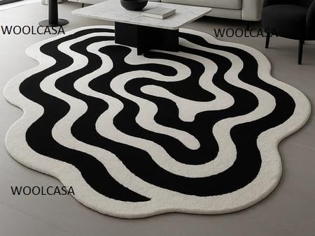 Image of Hand Tufted Wool Rug 6x8 Ft - Modern Irregular Shape Aesthetic Carpet, 1 Inch Thick Pile, Anti-Skid Backing, Soft Handmade Woolen Area Rug for Living Room, Bedroom, Hall Decor