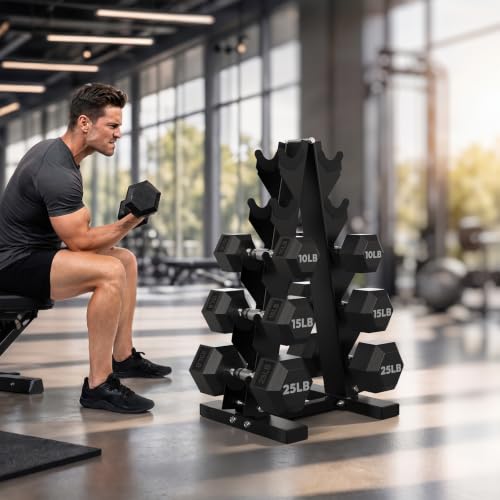 HANDBODE Hex Dumbbell Set with Rack