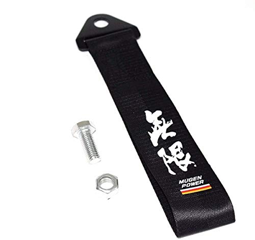 JDM MUGEN POWER Black Racing Drift Rally Car Tow Towing Strap Belt Hook Universal x1