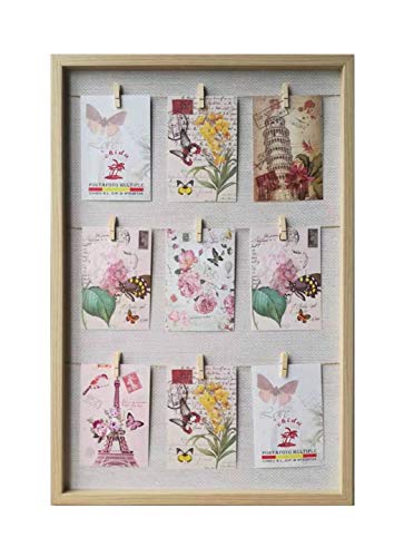 Solagua Portafotos de Plástico para Pared C/Soporte de Cuerdas y Pinzas, Marco de Fotos Vintage para Colgar (Roble, 43 x 64 cm)