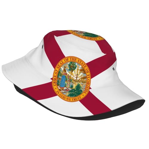Flag of Florida Adult Unisex Sunshade Bucket hat, Non-Shrinking, Lightweight, Breathable, Foldable, Easy to Store Black2