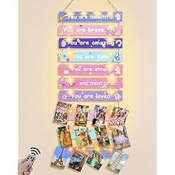 Homecor Pink Room Decor, Girls LED Photo Display, 12 Clips and Remote | 8 Light Modes, Inspirational Wall Decor for Teen Girls Bedroom and Dorm Room Decoration, Ages 10-14 Girl Gift