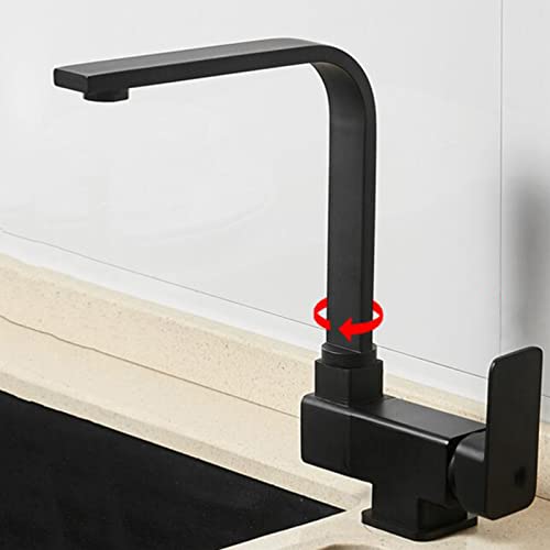 Grifo de cocina negro abatible para ventana con monomando giratorio de agua caliente y fría