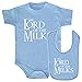 ClickInk Pack Body y babero The lord of the milks. Regalo original. Body friki. Babero friki. Bebé friki. Parodia fan art. (Azul, 6 meses)