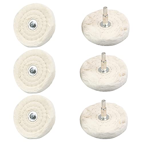 Image of Utoolmart 6 Pcs 3-Inch Buffing Polishing Pad Wheels Cotton with 1 /4-inch Handle for Manifold Aluminum Stainless Steel Chrome