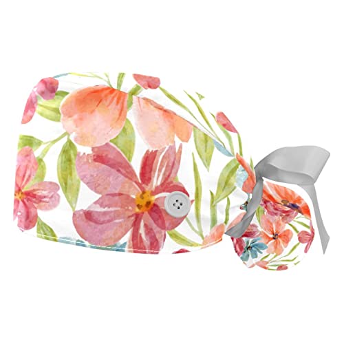 Chapeaux de travail aquarelle fleurs rouges JDEZ extensibles et légers