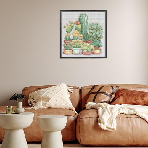 Image of FREEBLOSS Cactus Cross Stitch Kit Cross Stitch Starter Kit for Adults with Instructions 13 * 17'' Pure Cotton Cloth Cross Stitch for Beginnrs Cross stitch Wall Hanging No Frame