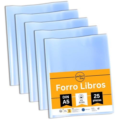 perfect line • 25 forro libros, funda plastico A5 con superficie texturizada, forro para libros de PP reciclable, forros libros escolares, fabricado en europa (DIN-A5 (Retrato))