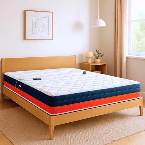 ECO-DE Colchón Masajeador 150 x 190 cm Viscoelastico Memory Altura Real 18 cm Firmeza Media con Sistema ViborBalnce y Calor Lumbar – Colchón de Espuma HR, ViscoGel y Fibra A Hipoalergénica Antiácaros