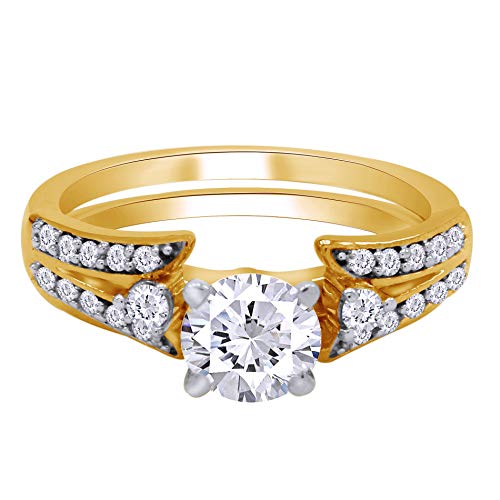 0.43 Carat Round White Cubic Zirconia Split Shank Enhancer Guard Ring 14K Gold Over Sterling Silver2