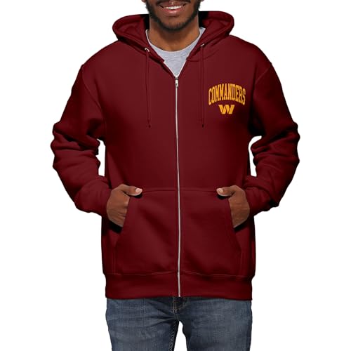 FOCO Washington Commanders NFL Mens Arched Wordmark Zip Up Hoodie - Burgundy - L