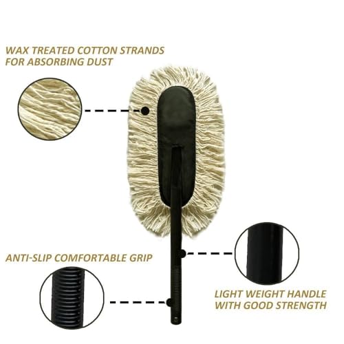 Image of Microfiber Car Duster Brush -Scratch-Free Vehicle Cleaning Tool with Wax-Treated Cotton Strands, Reusable&Eco-Friendly Duster for Cars, Bikes,SUVs &Trucks-Removes Dust Instantly