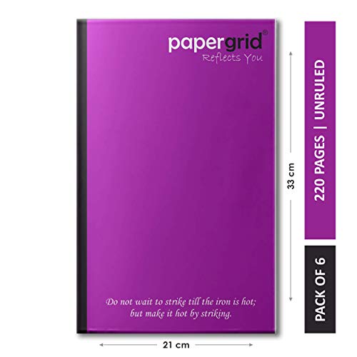 Papergrid Notebook – Ultra Long Book (33 cm x 21 cm), Unruled, 220 Pages, Soft Cover – Pack of 6