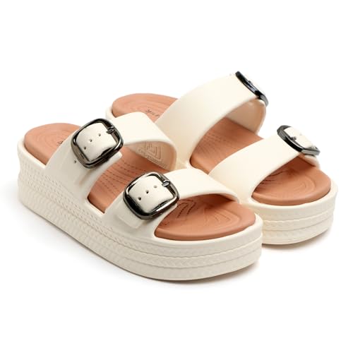 Image of Essence Women Buckle Sandals with Super Soft Insole | Ergonomic Footbed | Lightweight | Platform Heel | Cushioned Sole | Suggested by Doctors I Latest, Stylish and Trendy Slip-Ons for Girls and Ladies