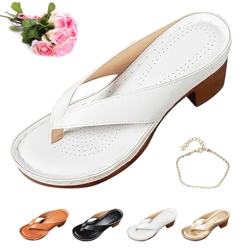 Women's Solid Color Summer Chunky Heel Sandals,Slip on Open Toe Square Toe Comfortable Heeled Sandals Mules Flip Flops