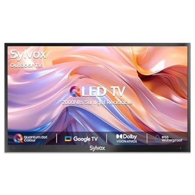 SYLVOX Outdoor TV - 43" Smart QLED, 4K UHD, 2000 Nit Sunlight Readable, Weatherproof & IP55 Waterproof, Built-in Speakers, Commercial Grade (2024 Model)
