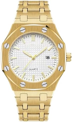 BARAMON Men's Watches, Royalty Stainless Steel Quartz Movement Date Male Clock Waterproof Luminous Hands Casual Business Wrist Watches for Men