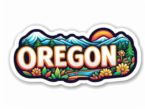 Image of Oregon State Sticker 5 Inch - Waterproof Vinyl Decal, Colorful Mountain Nature Graphic USA State Sticker for Laptop Water Bottle Car Window Bumper Truck Travel Souvenir