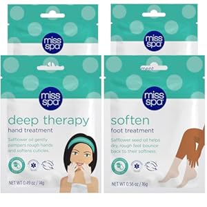 MISS SPA Moisturizing Hand Foot Treatment Set for Women, Nourishing Deep Therapy Softening Gloves and Foot Masks, Moisturizing Hand Masks Gloves for Dry Skin Soften Cuticles, Skin Care Set, 4-Pack