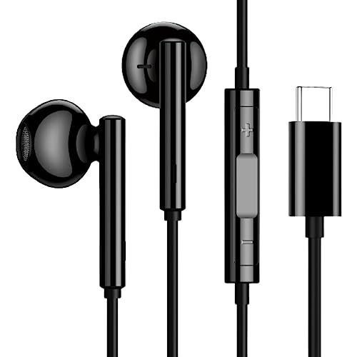 USB C Headphones For Samsung, USB C Wired Headphones, In Ear TYPE C Earphones with Mic & Volume Control, HiFi Stereo Earbuds compatible with Samsung S20 S21 S22 NOTE 10/20/21 Android (Black)