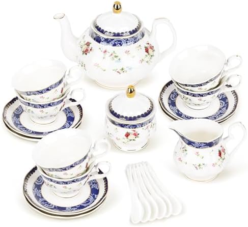 Gift Idea 6: 21 Pieces Blue Rose British Afternoon Tea Set