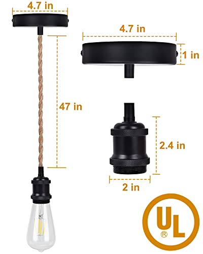 Jackyled JACKYLED753 Ul Listed Boho Pendant Light Kit, Hemp Rope Light Fixture With Adjustable Hanging Light Cord & E26 E27 Light Socket, Vintage Ceiling Light For Diy Kitchen Island thumb #6