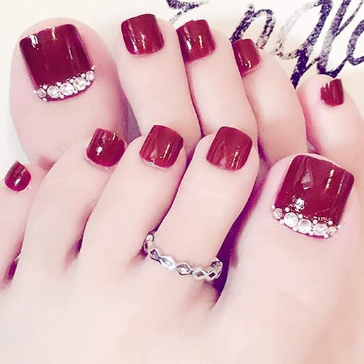 Modern Set of 24 Artificial Reusable Toe Nails in Maroon Red colour-picture-47