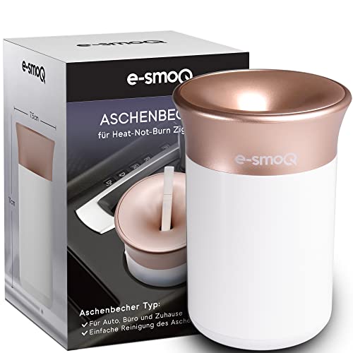 [4 Farben] e-smoQ Geruchsdichter Aschenbecher für Tabak Sticks, Zubehör für Auto mit Deckel, Ashtray kompatibel mit Iqos Heets & Terea (weiß/gold)