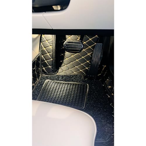 Image of CAPEDELL Premium 7D Car Floor Mats Compatible for Audi A3(2016-22)||Luxury Leather Double Layered Mat||Set of 3Pcs||Waterproof and Washable||Color :-Beige with Golden(Beige Brown Grass)