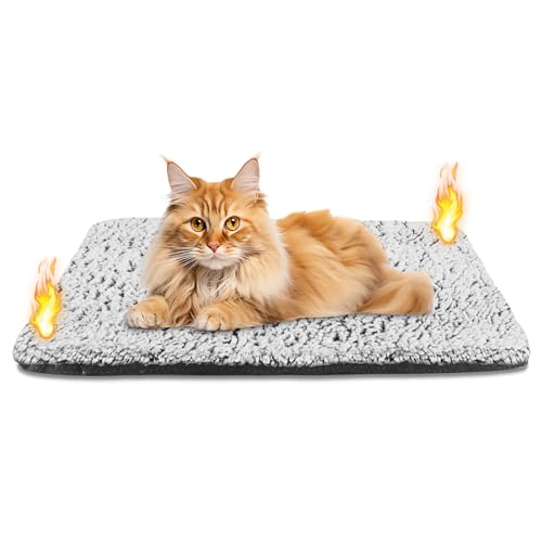Emwel Self Heating Cat Bed Heated Cat Blanket Washable Warming Pet Pad Electric-Free Heat Bed Puppy Cushion Mat Reversible 70x50 cm