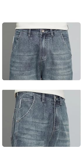 Men's Clothing Vintage Jeans Summer Straight Distress Korean Loose Trousers Male Denim Pants2