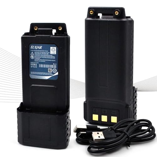 hflexgrad (2-Pack) 7.4V 2600mAh BL-5 Extended Battery Replacement for UV-5R UV-5RTP UV-5R Plus UV-5RX3 BF-F8HP UV-5X3 BF-F9 RD-5R Two-Way Radios with USB-C Cable