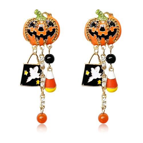 Halloween Earrings for Women Pumpkin Ghost Dangle Earrings Gothic Crystal Pumpkin Tassel Drop Earrings For Halloween Costume Accessories