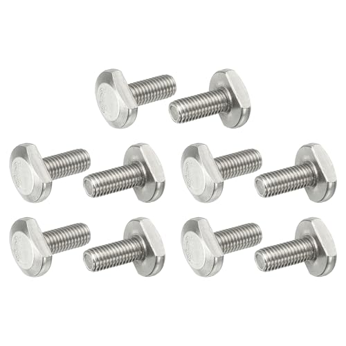 Image of PATIKIL M8 x 20 mm T Slot Bolts, 10 Pcs 304 Stainless Steel Drop-in Bolt T Shape Stud Sliding Screw Metric Thread Hammer Head Bolt for T Track, Silver